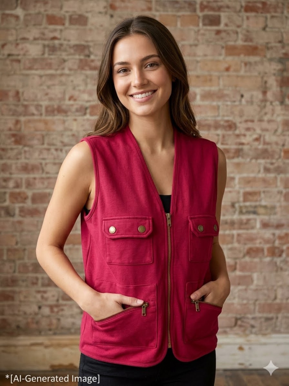 Vintage Can Cans Fisherman Red Utility Vest with Zip Pockets- Women’s - S